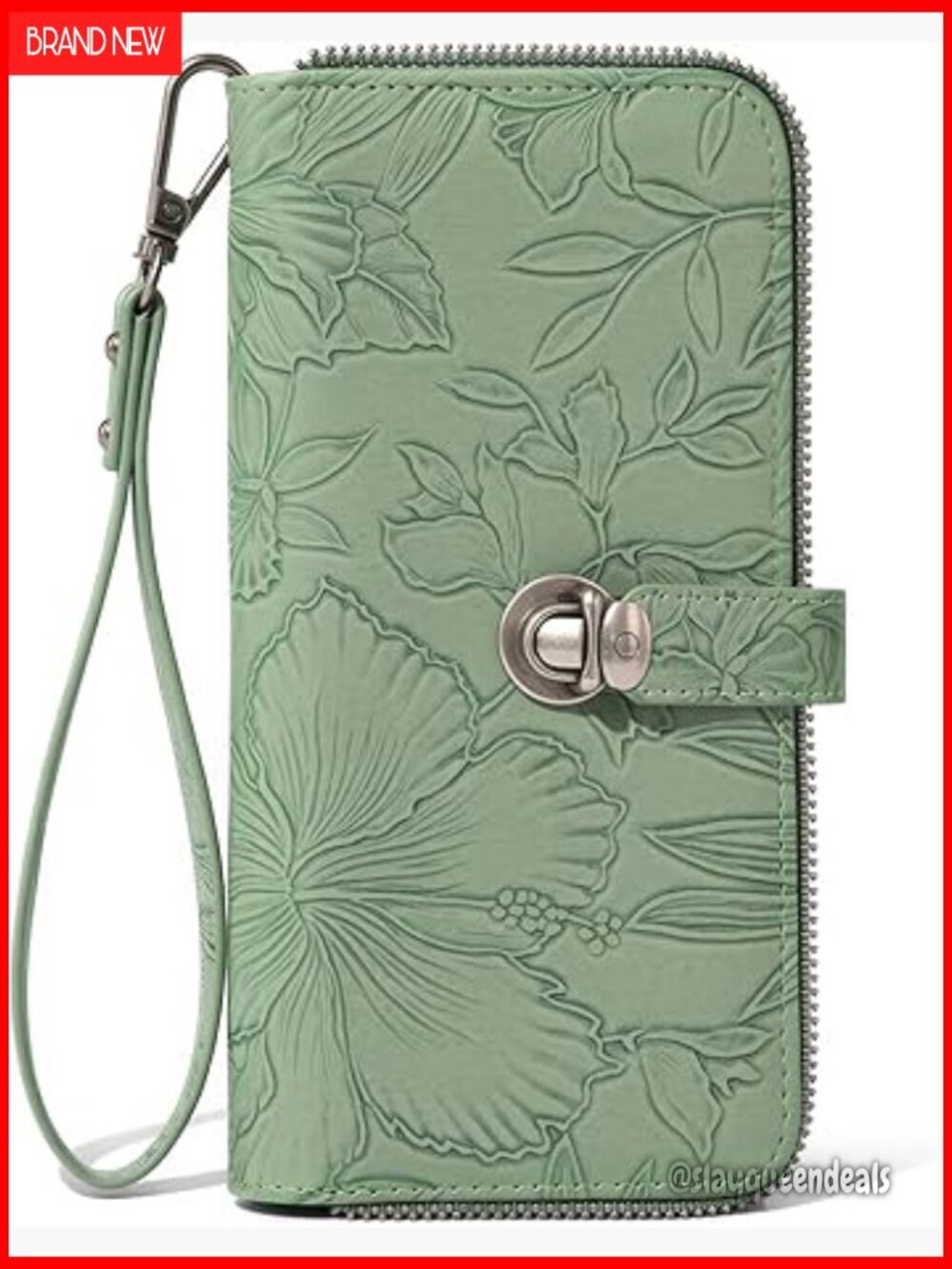 Large Capacity RFID Wristlet Wallet with Detachable Strap and Latch Lock